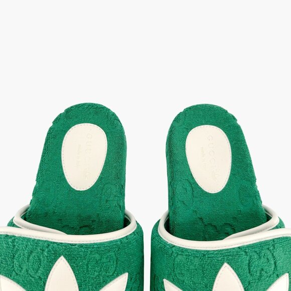 Gucci x Adidas GG Platform Slide Sandals EU 37 US 7 Green Monogram Terry Mule - Picture 5 of 12